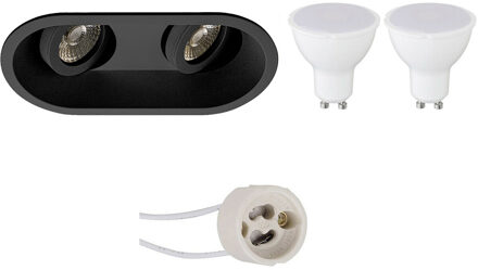 LED Spot Set - Pragmi Zano Pro - GU10 Fitting - Inbouw Ovaal Dubbel - Mat Zwart - 4W - Natuurlijk Wit 4200K - Kantelbaar
