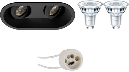 LED Spot Set - Pragmi Zano Pro - GU10 Fitting - Inbouw Ovaal Dubbel - Mat Zwart - Kantelbaar - 185x93mm - Philips