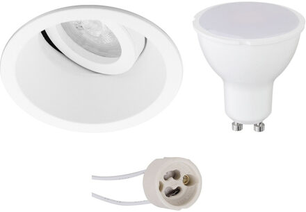 LED Spot Set - Pragmi Zano Pro - GU10 Fitting - Inbouw Rond - Mat Wit - 4W - Warm Wit 3000K - Kantelbaar - Ø93mm