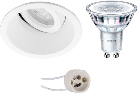 LED Spot Set - Pragmi Zano Pro - GU10 Fitting - Inbouw Rond - Mat Wit - Kantelbaar - Ø93mm - Philips - CorePro 827 36D