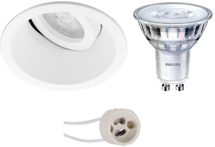 Led Spot Set - Pragmi Zano Pro - Gu10 Fitting - Inbouw Rond - Mat Wit - Kantelbaar - Ø93mm - Philips - Sceneswitch 827