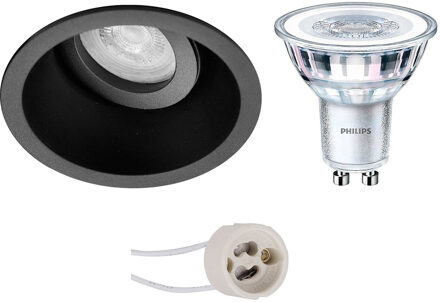 LED Spot Set - Pragmi Zano Pro - GU10 Fitting - Inbouw Rond - Mat Zwart - Kantelbaar - Ø93mm - Philips - CorePro 827 36D