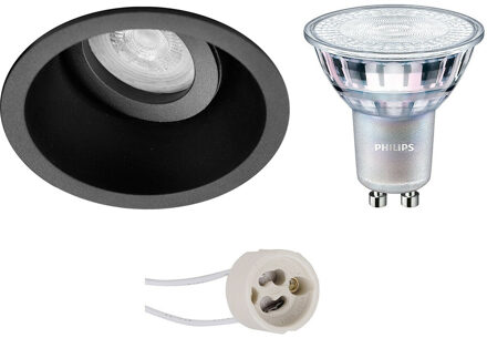 LED Spot Set - Pragmi Zano Pro - GU10 Fitting - Inbouw Rond - Mat Zwart - Kantelbaar - Ø93mm - Philips - MASTER 927 36D