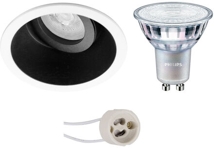 LED Spot Set - Pragmi Zano Pro - GU10 Fitting - Inbouw Rond - Mat Zwart/Wit - Kantelbaar - Ø93mm - Philips - MASTER 927