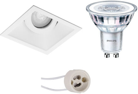 LED Spot Set - Pragmi Zano Pro - GU10 Fitting - Inbouw Vierkant - Mat Wit - Kantelbaar - 93mm - Philips - CorePro 827