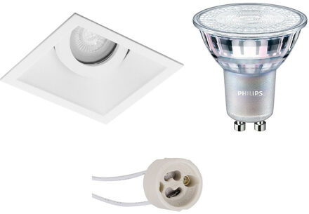 LED Spot Set - Pragmi Zano Pro - GU10 Fitting - Inbouw Vierkant - Mat Wit - Kantelbaar - 93mm - Philips - MASTER 927 36D