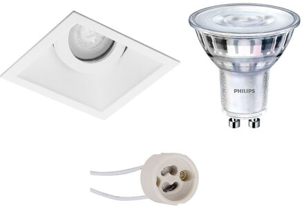 Led Spot Set - Pragmi Zano Pro - Gu10 Fitting - Inbouw Vierkant - Mat Wit - Kantelbaar - 93mm - Philips - Sceneswitch