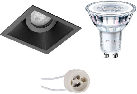 LED Spot Set - Pragmi Zano Pro - GU10 Fitting - Inbouw Vierkant - Mat Zwart - Kantelbaar - 93mm - Philips - CorePro 827