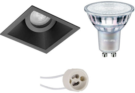 LED Spot Set - Pragmi Zano Pro - GU10 Fitting - Inbouw Vierkant - Mat Zwart - Kantelbaar - 93mm - Philips - MASTER 927