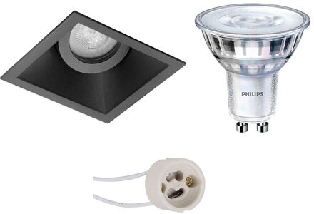 Led Spot Set - Pragmi Zano Pro - Gu10 Fitting - Inbouw Vierkant - Mat Zwart - Kantelbaar - 93mm - Philips - Sceneswitch