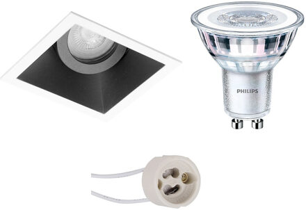 LED Spot Set - Pragmi Zano Pro - GU10 Fitting - Inbouw Vierkant - Mat Zwart/Wit - Kantelbaar - 93mm - Philips - CorePro