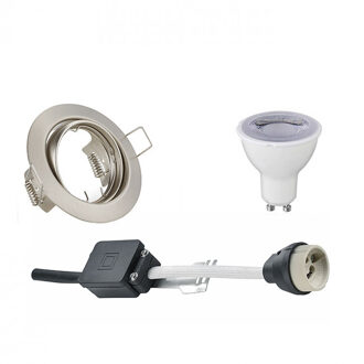 LED Spot Set - Trion - GU10 Fitting - Dimbaar - Inbouw Rond - Mat Nikkel - 6W - Helder/Koud Wit 6400K - Kantelbaar Ø83mm Zilverkleurig