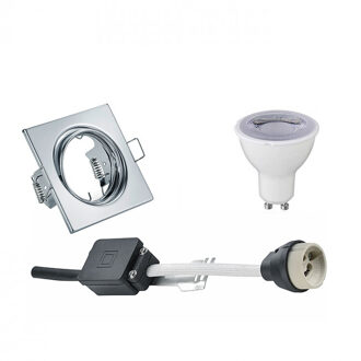 LED Spot Set - Trion - GU10 Fitting - Dimbaar - Inbouw Vierkant - Glans Chroom - 6W - Natuurlijk Wit 4200K - Kantelbaar Zilverkleurig