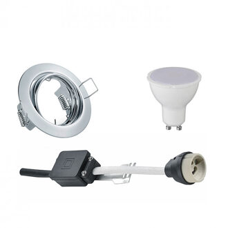 LED Spot Set - Trion - GU10 Fitting - Inbouw Rond - Glans Chroom - 6W - Natuurlijk Wit 4200K - Kantelbaar Ø83mm Zilverkleurig