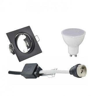 LED Spot Set - Trion - GU10 Fitting - Inbouw Vierkant - Mat Zwart - 4W - Helder/Koud Wit 6400K - Kantelbaar 80mm