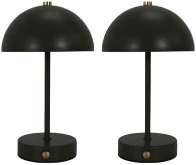 LED tafellamp - 2x - zwart - metaal - 25.5 cm - rond - draadloos