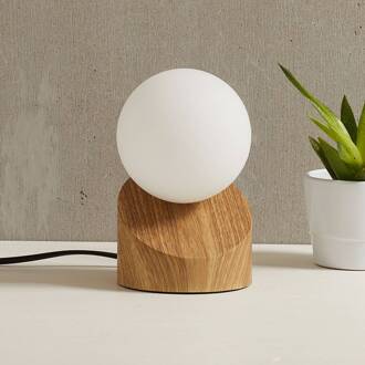 LED tafellamp Alisa met voet in houten optiek lichtbruin, gesatineerd