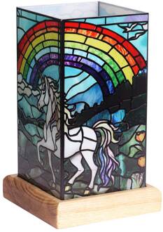 LED tafellamp Art Light Eenhoorn, houten voet, acryl kleurrijk kleurrijk, licht hout