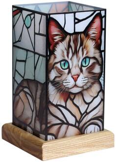 LED tafellamp Art Light Kat, houten voet, acryl, kleurrijk kleurrijk, licht hout