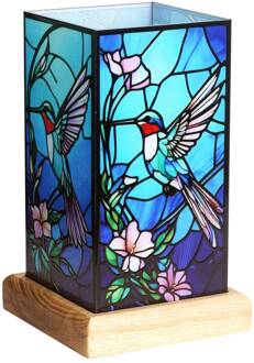 LED tafellamp Art Light Kolibri, houten voet, acryl, kleurrijk kleurrijk, licht hout