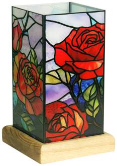 LED tafellamp Art Light Rose, houten voet, acryl, kleurrijk kleurrijk, licht hout