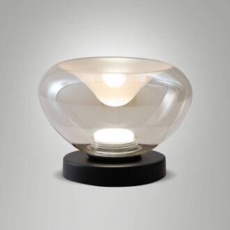 LED tafellamp Brena, cognac, glas, CCT, dimbaar cognac, zwart