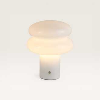 LED Tafellamp Elistro bianco - Mushroom lamp van natuurlijk glas met geïntegreerde dimmer en USB-C oplaadfunctie Wit