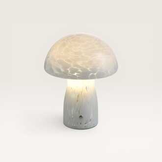 LED Tafellamp Elyos marmo m - Mushroom lamp van natuurlijk glas met geïntegreerde dimmer en USB-C oplaadfunctie Wit