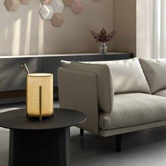 LED tafellamp Greta, oplaadbare batterij, natuurvezel/eiken Ø16cm natuurlijk beige, eiken natuur/naturel, bruin