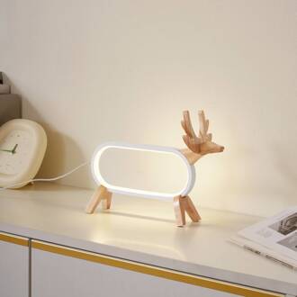 LED tafellamp Hirvi, wit, hout, 31 cm, CCT, dimbaar licht hout, wit