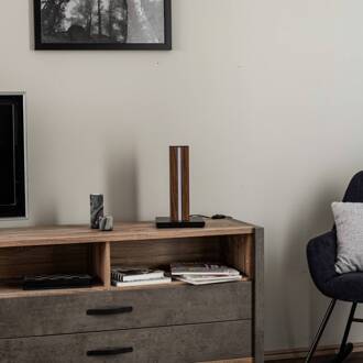 LED tafellamp in walnootfineer zwart, donker hout