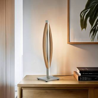 LED tafellamp Kiera, eiken/mat nikkel licht hout, mat nikkel, chroom