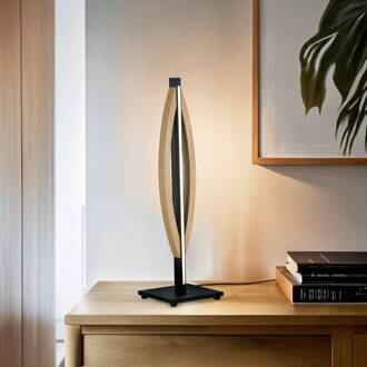 LED tafellamp Kiera, eiken/zwart mat licht hout, zwart mat geborsteld, chroom