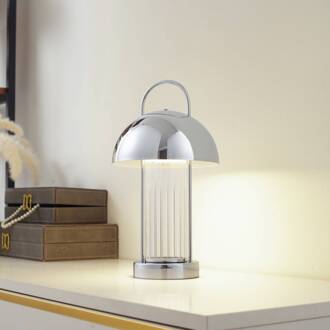 LED tafellamp Mareli, chroom, metaal, Ø 18 cm chroom, transparant