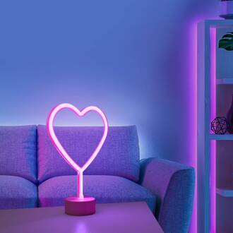 LED tafellamp Neon Hart, op batterijen roze