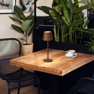 LED tafellamp op accu Roxi, roestkleurig, metaal, IP54, dimbaar roestbruin