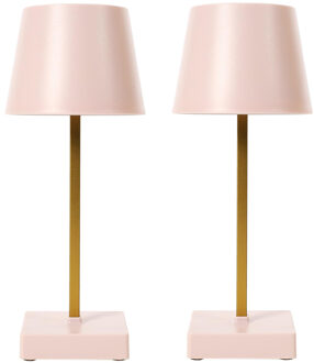 LED tafellamp portable - 2x - kunststof - roze - touch - 26 cm - binnen