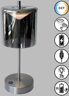 LED tafellamp Riva, nikkel/rook Hoogte 34,5cm nikkel, rookgrijs