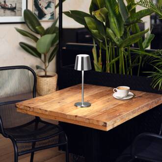 LED tafellamp Roxi, nikkelkleurig, metaal, IP54, dimbaar