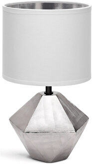 LED Tafellamp - Tafelverlichting - Aigi Uynimo - E14 Fitting - Rond - Mat Wit/Zilver - Keramiek Zilverkleurig