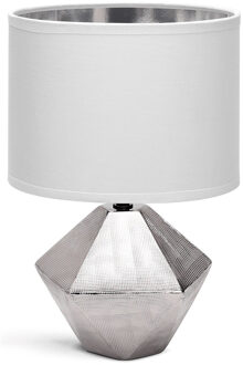 LED Tafellamp - Tafelverlichting - Aigi Uynimo XL - E14 Fitting - Rond - Mat Wit/Zilver - Keramiek Zilverkleurig