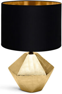 LED Tafellamp - Tafelverlichting - Aigi Uynimo XL - E14 Fitting - Rond - Mat Zwart/Goud - Keramiek
