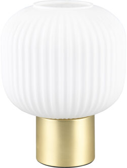 LED Tafellamp - Tafelverlichting - Trion Avia - E27 Fitting - Rond - Wit Glas - Mat Messing - Metaal