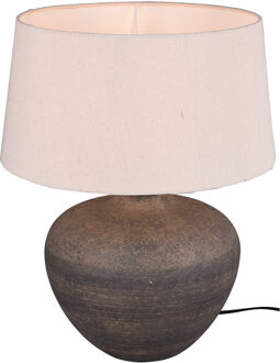 LED Tafellamp - Tafelverlichting - Trion Leau - E27 Fitting - Rond - Mat Bruin - Keramiek