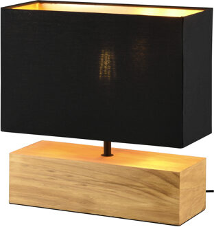 LED Tafellamp - Tafelverlichting - Trion Wooden - E27 Fitting - Rechthoek - Mat Zwart/Goud - Hout