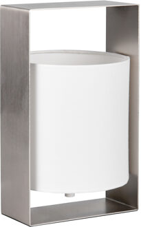 LED Tafellamp - Trion Alira - E27 Fitting - 1 lichtpunt - Max.10W - Wit/Mat Nikkel - Textiel/Metaal