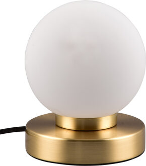 LED Tafellamp - Trion Bolle - E14 Fitting - 1 lichtpunt - Mat Messing - Metaal - Wit Glas