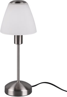 LED Tafellamp - Trion Orea - E14 Fitting - 1 lichtpunt - Mat Nikkel - Metaal - Wit Glas