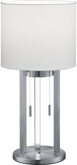 LED Tafellamp - Trion Tondira - 6W - Warm Wit 3000K - E27 Fitting - 4-lichts - Rond - Mat Nikkel - Aluminium/Textiel Zilverkleurig