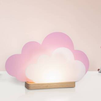 LED tafellamp Wölkchen, roze, hout, 3000 K, dimbaar roze, wit